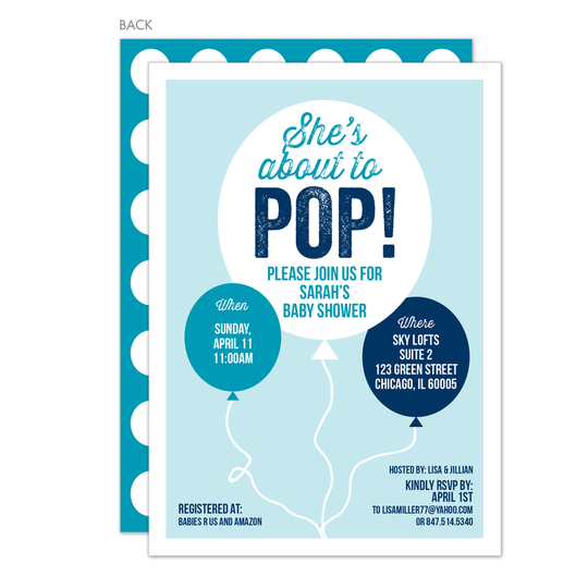Blue Balloon Pop Up Shower Invitations